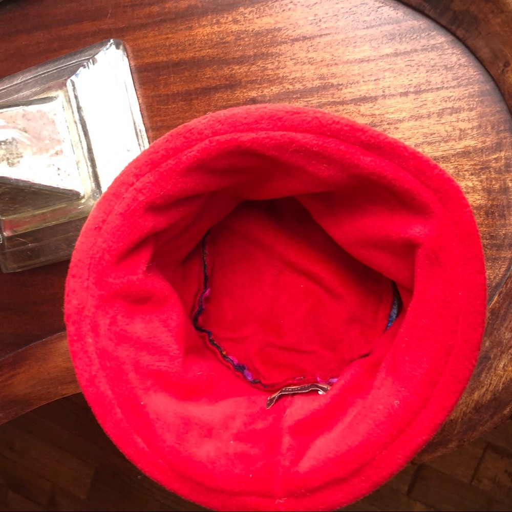 Red CC multi color yarn fleece beaded hat - Picture 7 of 8